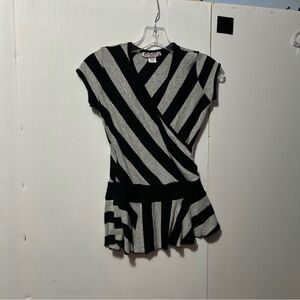 Self Esteem Black & Gray Striped Peplum Tunic